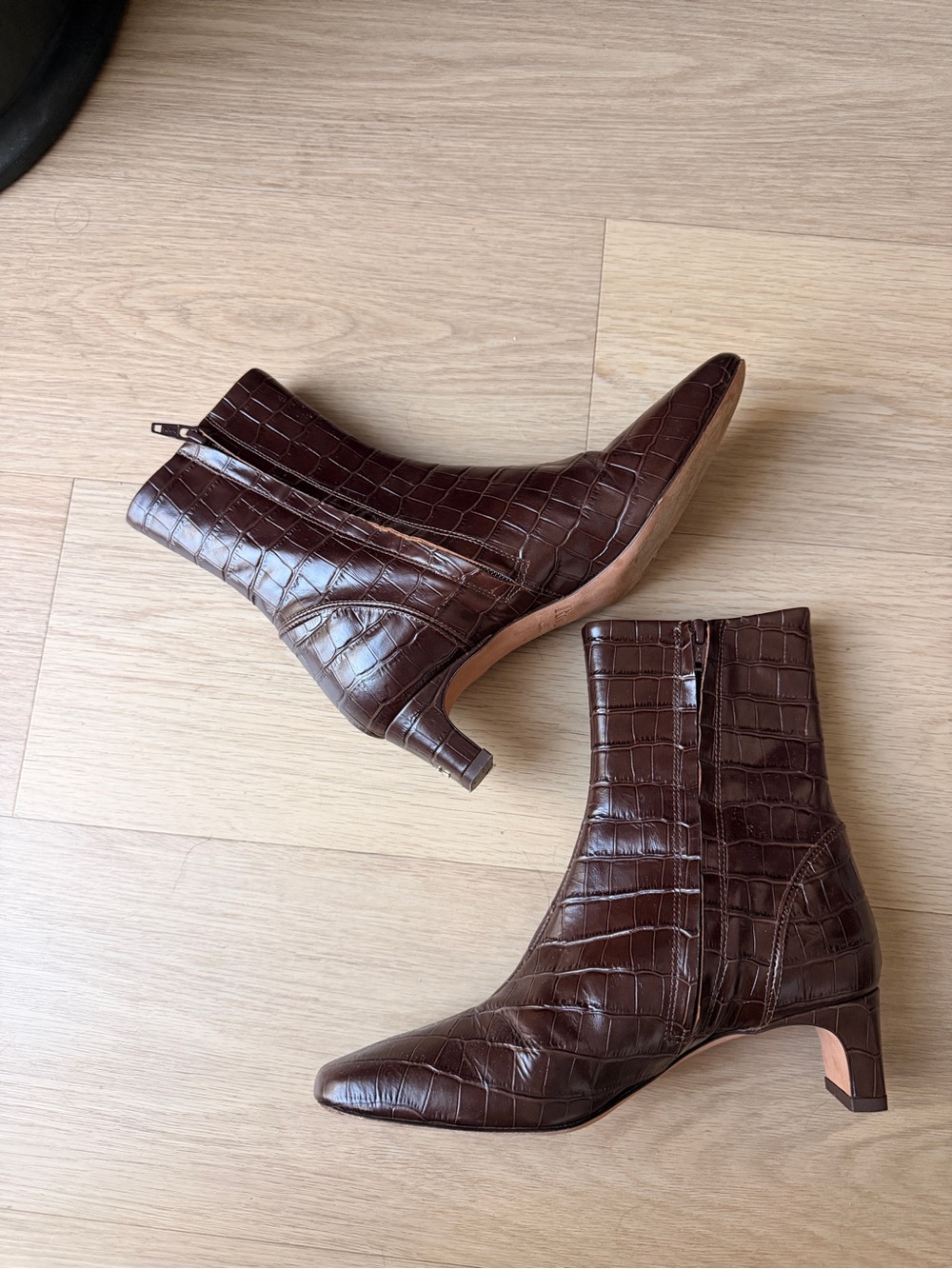 Rouje Paris Doria Boots - Croc-Embossed Brown Leather Ankle Boots 37 - Picture 7 of 8